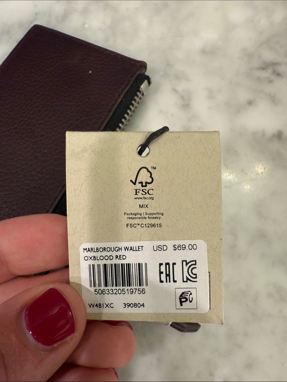 AllSaints Deep Burgundy Leather Zip Card Wallet - Picture 4 of 5